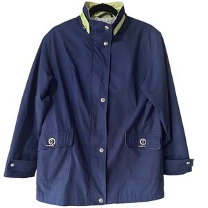 Vintage Mackintosh Nautical Boat Themed Navy Blue and Green Rain Coat
